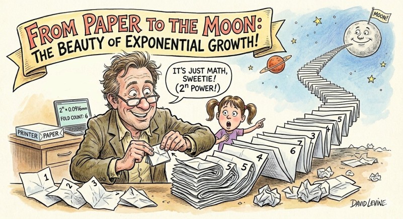 How many paper folds does it take to reach the moon?
